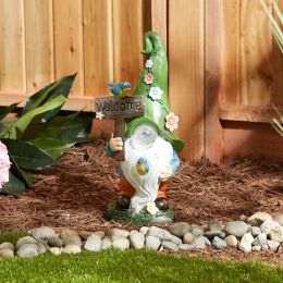 Accent Plus  Glowing Nose Gnome Welcome Sign Solar Statue