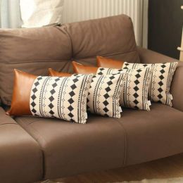 Bohemian Vegan Faux Leather Throw Pillow Set of 4