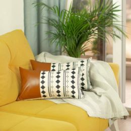 Bohemian Vegan Faux Leather Throw Pillow Set of 2