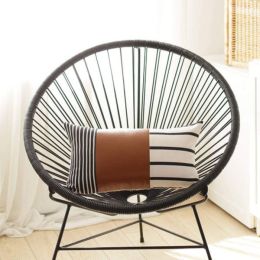 Bohemian Striped Vegan Faux Leather Throw Pillow (Pack of 1)