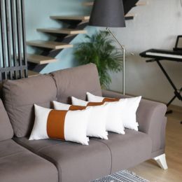 Bohemian Vegan Faux Leather Detailed Throw Pillow Set of 4