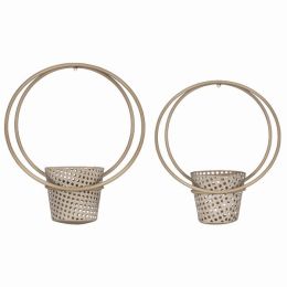 Set of 2 Round Metal Cane Webb Wall Planters