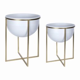 Modern Set of 2 White and Gold Plant Stand