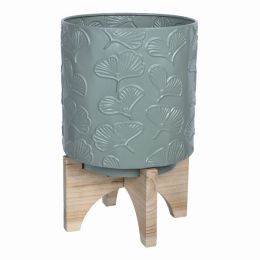 Boho Matte Green Metal and Wood Plant Stand (Pack of 1)