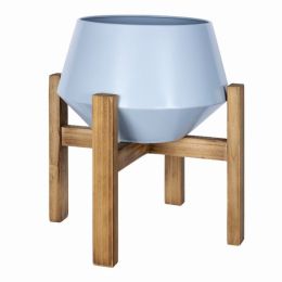 Modern Matte Blue Metal and Wood Plant Stand (Pack of 1)