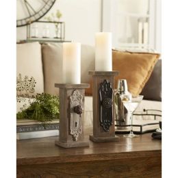 Door Knob Candle Holders (Set of 2) Wood/Metal