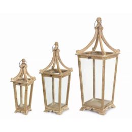 Lantern (Set of 3) 20.5"H, 29.5"H, 39.75"H Wood/Glass