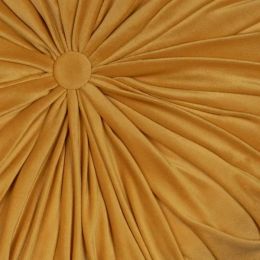 Dark Yellow Round Tufted Velvet Pillow (Pack of 1)