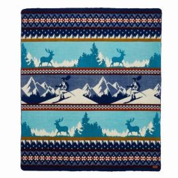Queen Size Ultra Soft Blue Ski Mountain Handmade Woven Blanket (Pack of 1)