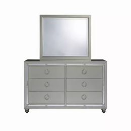 Modern Silver Tone Mirror with Sleek Wood Trim (Pack of 1)