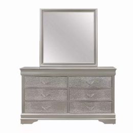 Silver Tone Mirror with Rectangular Sleek Wood Trim (Pack of 1)