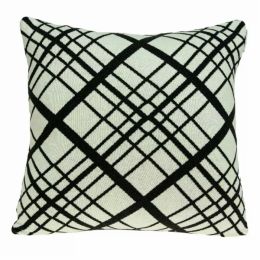 Square White and Black Plaid Accent Pillow Cover (Pack of 1)