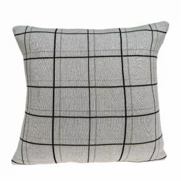 Large Scale Tan and Grey Plaid Cotton Accent Pillow Cover (Pack of 1)
