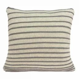 Casual Square Tan and Gray Stripe Accent Pillow Cover (Pack of 1)