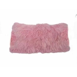 17" Pink Genuine Tibetan Lamb Fur Pillow with Microsuede Backing (Pack of 1)