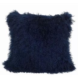 20" Navy Blue Genuine Tibetan Lamb Fur Pillow with Microsuede Backing (Pack of 1)