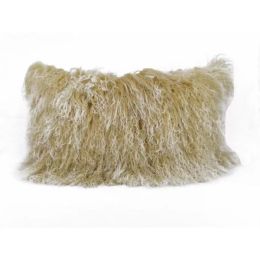 17" Gold Genuine Tibetan Lamb Fur Pillow with Microsuede Backing (Pack of 1)
