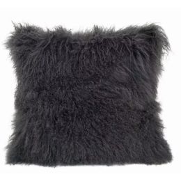 20" Charcoal Genuine Tibetan Lamb Fur Pillow with Microsuede Backing (Pack of 1)