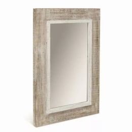Rectangular Rustic White Wash Finish Wall Mirror (Pack of 1)