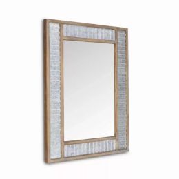 Modern Farmhouse Rectangular Wood and Galvanized Metal Wall Mirror (Pack of 1)