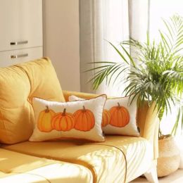 Set of 2 20" Thanksgiving Pumpkin Throw Pillow Cover in Multicolor