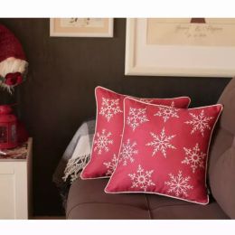 Set of 2 18" Christmas Snowflakes Throw Pillow Cover in Red