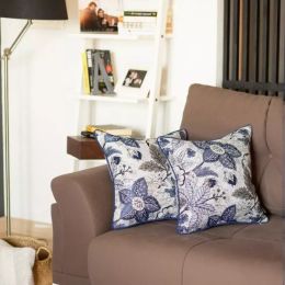 Set of 2 17" Jacquard Forest Sky Throw Pillow Cover in Blue