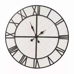 31.5" White Wood and Black Metal   Wall Clock (Pack of 1)
