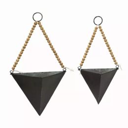 Set of 2 Triangle Metal and Wood Wall Planters