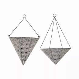 S/2 Distressed White & Metal Wall Planters (Pack of 1)