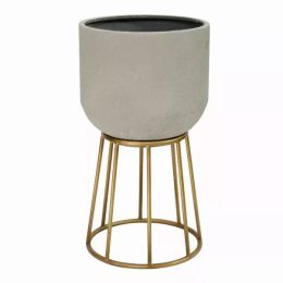 Faux Cement and Golden Metal decorative Plant Stand (Pack of 1)