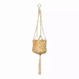 Neutral Woven Bamboo Macram Hanging Planter (Pack of 1)