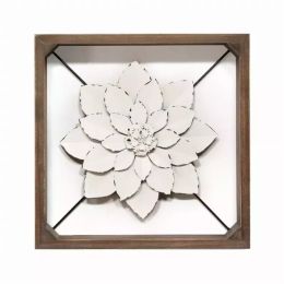 White Metal & Wood Framed Wall Flower (Pack of 1)