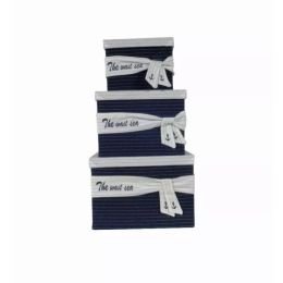 11.5" x 12" x 8.5" White, Blue, Fabric -Boxes With Cover Set of 3