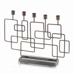 13" x 3" x 18" Antique Brass Black Squares Candleholder (Pack of 1)