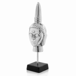 4" x 5" x 16" Silver Black Buddha Head Sculpture (Pack of 1)