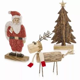 3.5" x 9" x 18" Red Black Natural Santa Sculpture (Pack of 1)