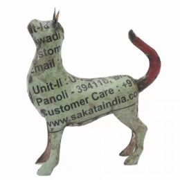 2.5" x 7" x 8.5" Teal Red Reclaimed Iron Cat (Pack of 1)