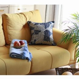 Blue and Grey Jacquard Leaf decorative Throw Pillow Cover (Pack of 1)