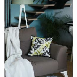 Black White Celadon Tropical Leaf decorative Throw Pillow Cover (Pack of 1)