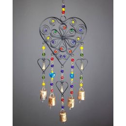 Beaded Heart Colored Glass Chime  Home Decor  Hanging Gift (Pack of 1)