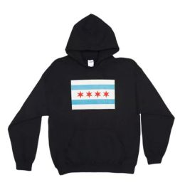 Pullover/Hooded Black Sweatshirt-Chicago Flag Small (Pack of 1)