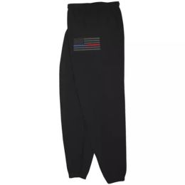 USA Flag/Thin Blue & Red Line Mens Sweatpant Black - Small (Pack of 1)