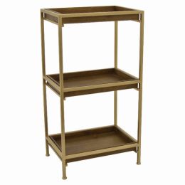 Plutus Brands Metal/wood Plant Stand in Gold Metal (Pack of 1)