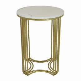 Plutus Brands Metal Marble Top Plant Stand in Gold Metal (Pack of 1)