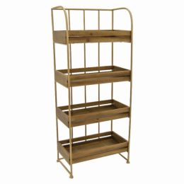 Plutus Brands Metal/wood Plant Stand in Brown Metal (Pack of 1)