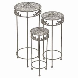 Plutus Brands Metal Plant Stand in Gray Metal Set of 3