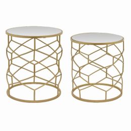 Plutus Brands Metal Plant Stand Mirrored in Gold Metal Set of 2