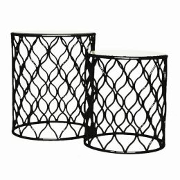Plutus Brands Metal Mirrored Plant Stand in Black Metal Set of 2