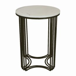 Plutus Brands Blk Metal Mrbl Top Plant Stand in Black Metal (Pack of 1)